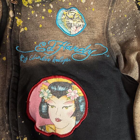 Ed Hardy Tattoo Art Hoodie S Dragon Geisha Tiger Love Kills Spray Zip Jacket - Picture 11 of 15